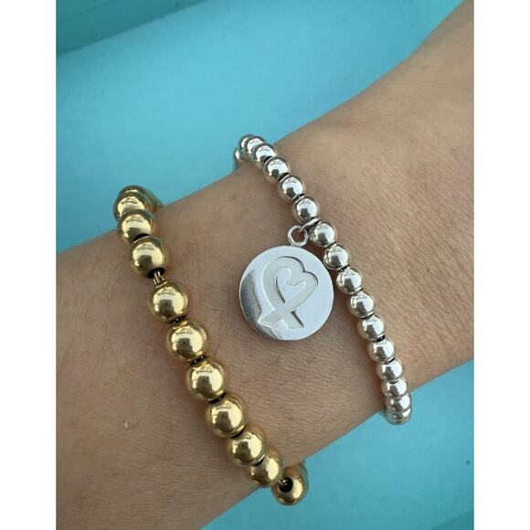 Tiffany Co Silver Paloma Picasso Round Charm Kiss X 4m Bead Beaded Ball Bracelet
